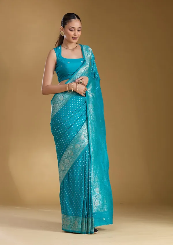 Peacock_Blue_Zariwork_Art_Silk_Silk_Saree