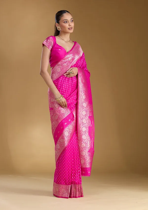 Magenta_Pink_Zariwork_Art_Silk_Silk_Saree