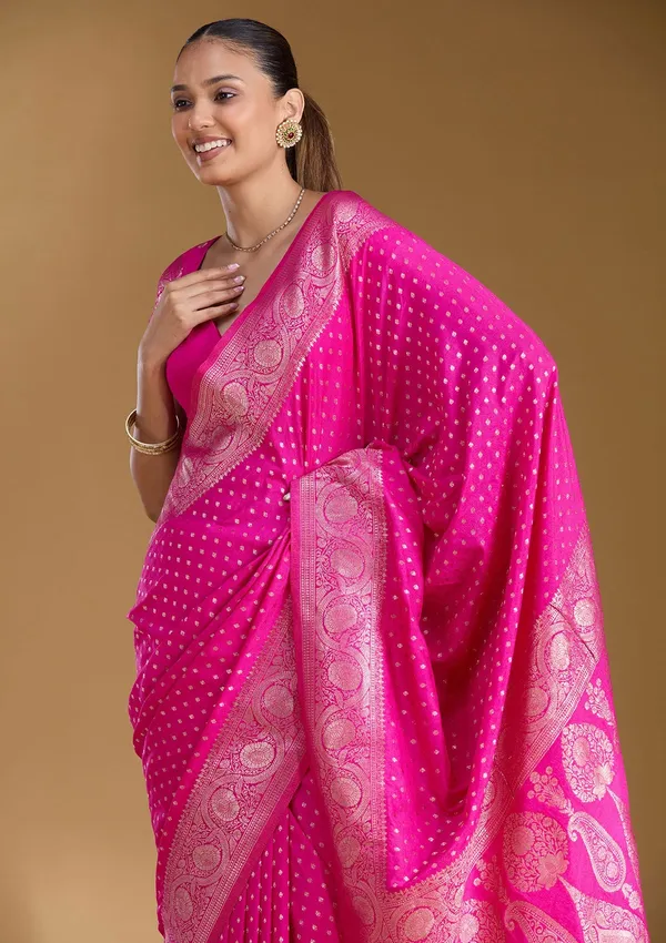 Magenta_Pink_Zariwork_Art_Silk_Silk_Saree
