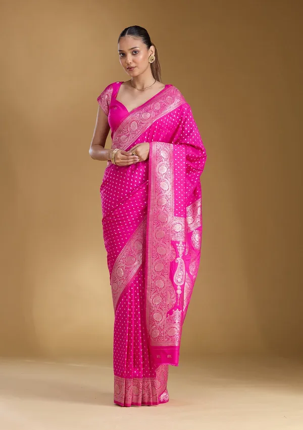 Magenta_Pink_Zariwork_Art_Silk_Silk_Saree