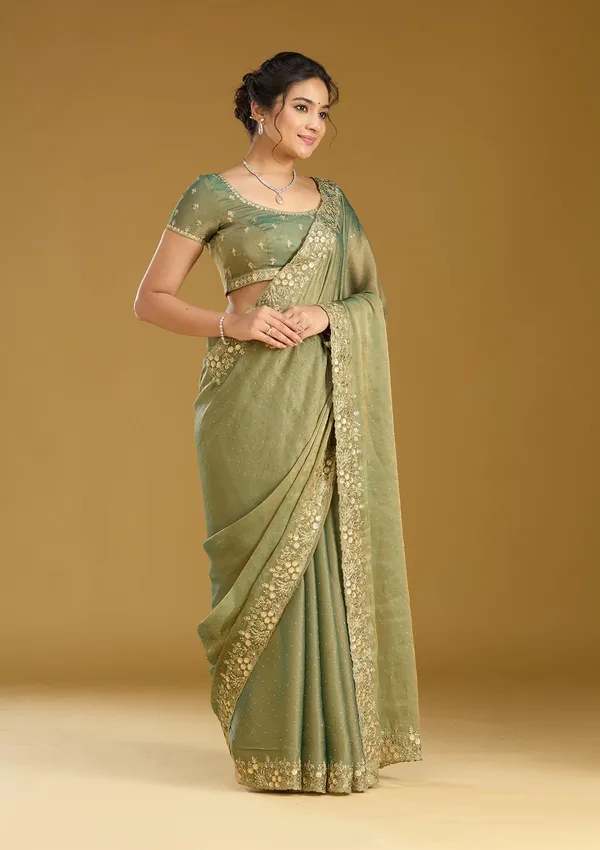Mehandi_Green_Zariwork_Gold_Tissue_Saree