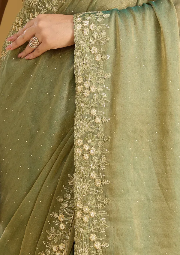 Mehandi_Green_Zariwork_Gold_Tissue_Saree