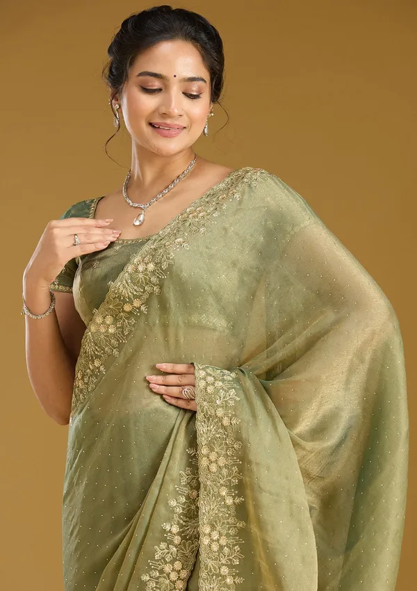Mehandi_Green_Zariwork_Gold_Tissue_Saree
