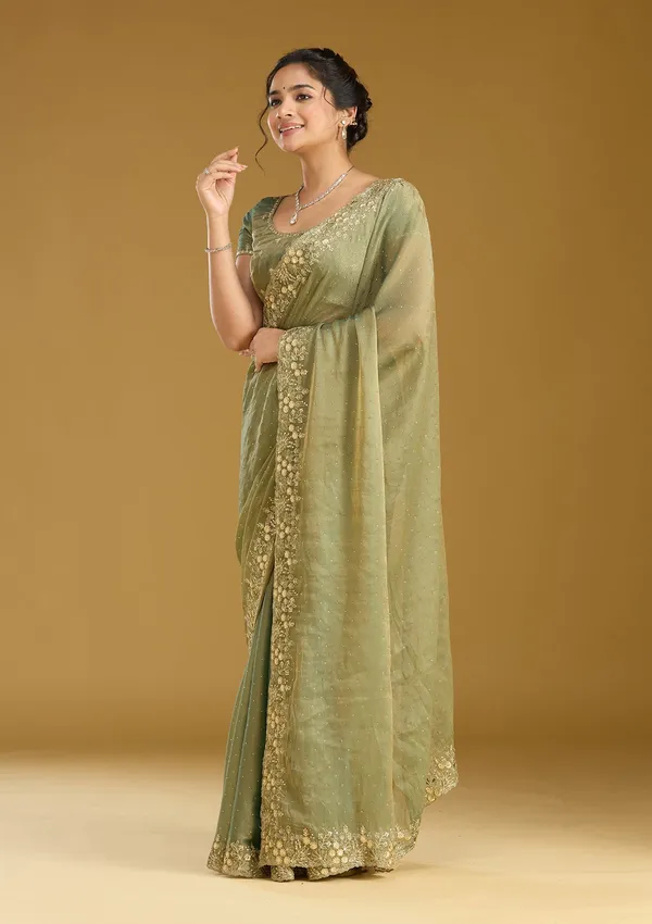 Mehandi_Green_Zariwork_Gold_Tissue_Saree