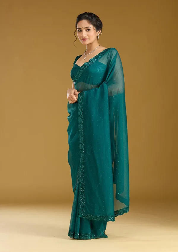 Teal_Green_Sequins_Chiffon_Saree