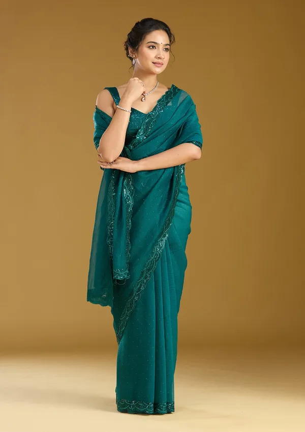 Teal_Green_Sequins_Chiffon_Saree
