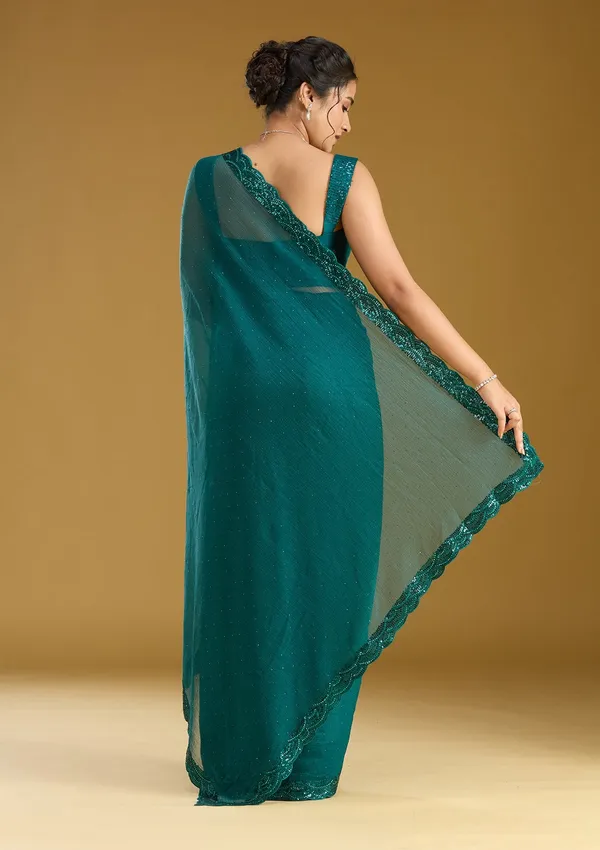 Teal_Green_Sequins_Chiffon_Saree