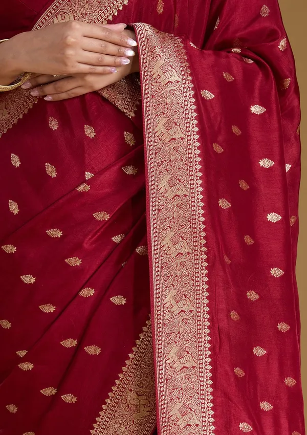 Maroon_Zariwork_Gold_Silk_Silk_Saree