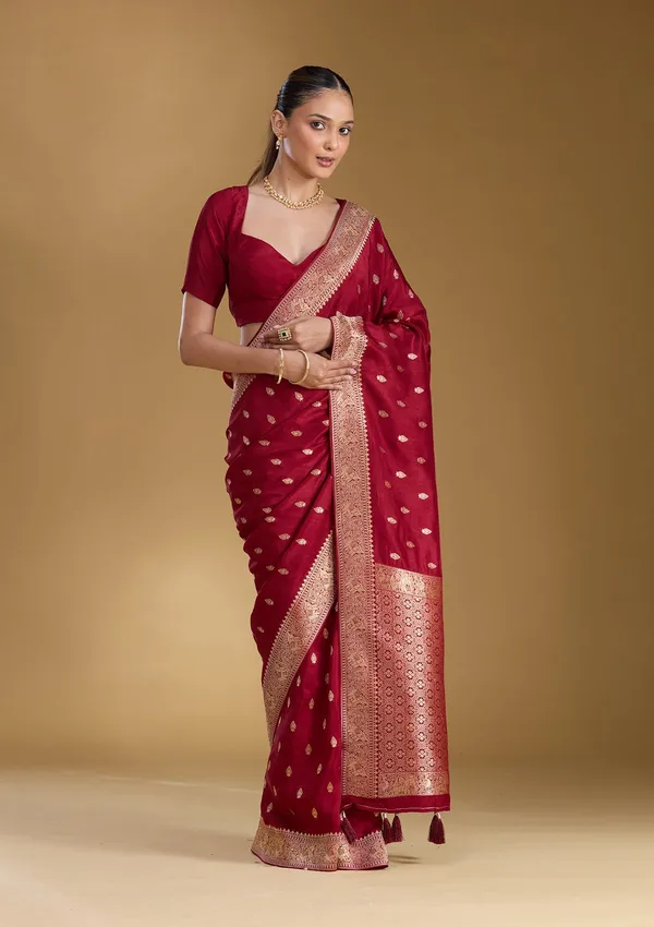 Maroon_Zariwork_Gold_Silk_Silk_Saree