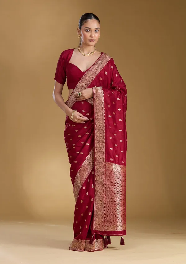 Maroon_Zariwork_Gold_Silk_Silk_Saree
