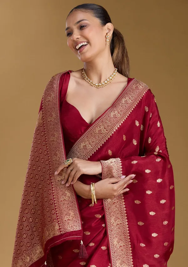Maroon_Zariwork_Gold_Silk_Silk_Saree