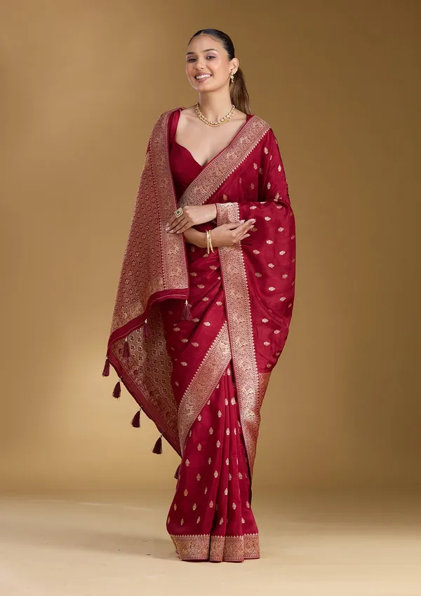 Maroon_Zariwork_Gold_Silk_Silk_Saree