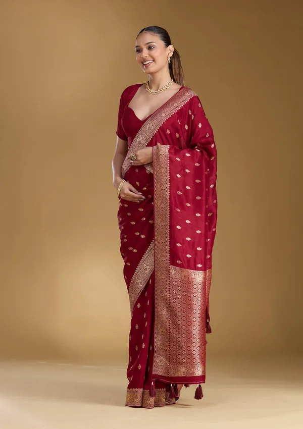 Maroon_Zariwork_Gold_Silk_Silk_Saree