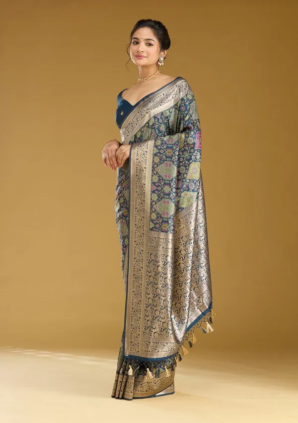 Peacock_Blue_Zariwork_Silver_Art_Silk_Silk_Saree