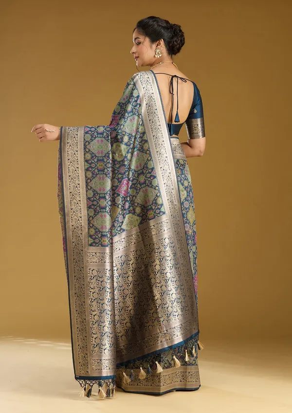 Peacock_Blue_Zariwork_Silver_Art_Silk_Silk_Saree