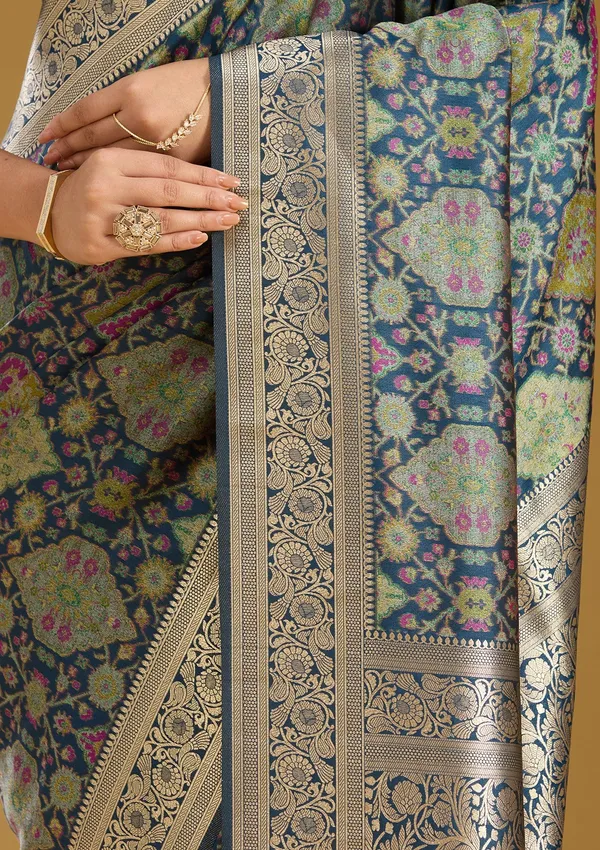 Peacock_Blue_Zariwork_Silver_Art_Silk_Silk_Saree