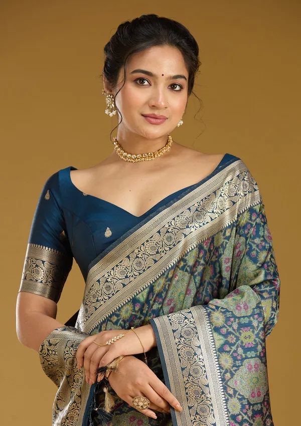 Peacock_Blue_Zariwork_Silver_Art_Silk_Silk_Saree