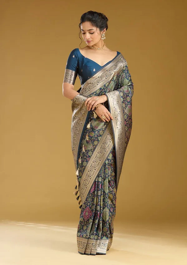 Peacock_Blue_Zariwork_Silver_Art_Silk_Silk_Saree