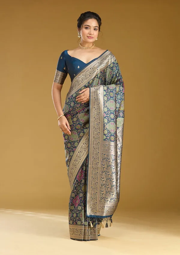 Peacock_Blue_Zariwork_Silver_Art_Silk_Silk_Saree