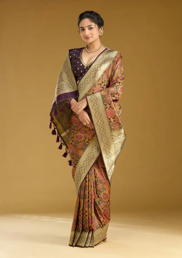 Wine_Zariwork_Gold_Art_Silk_Silk_Saree