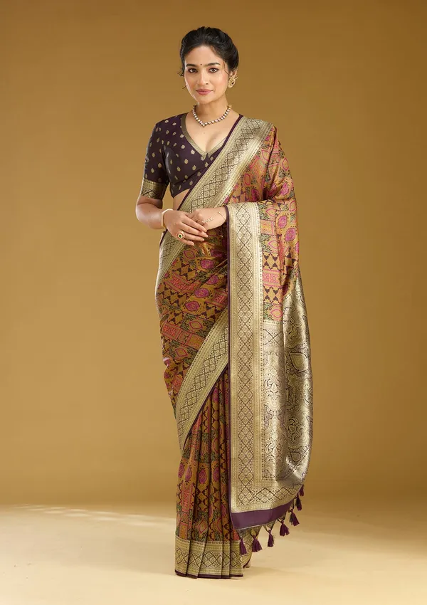 Wine_Zariwork_Gold_Art_Silk_Silk_Saree