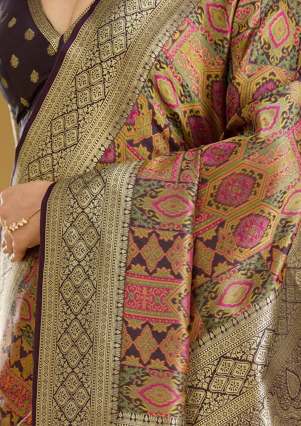 Wine_Zariwork_Gold_Art_Silk_Silk_Saree