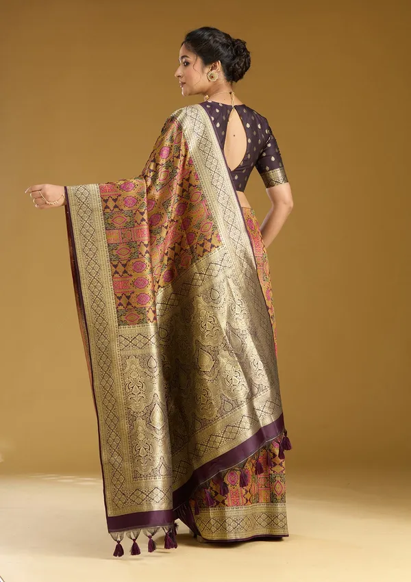 Wine_Zariwork_Gold_Art_Silk_Silk_Saree