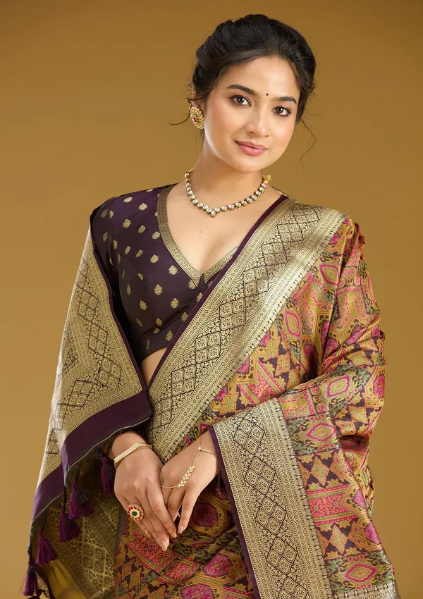 Wine_Zariwork_Gold_Art_Silk_Silk_Saree