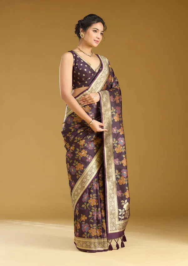Wine_Zariwork_Gold_Art_Silk_Silk_Saree
