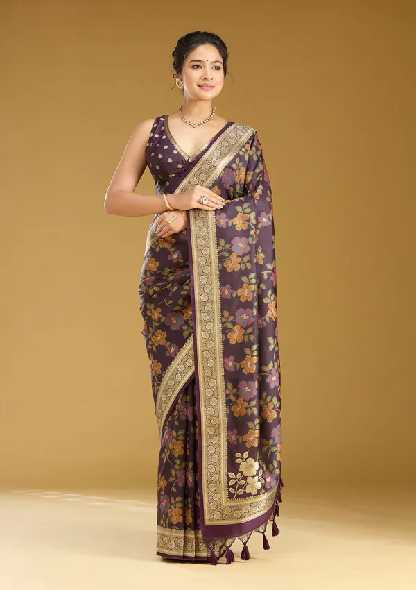 Wine_Zariwork_Gold_Art_Silk_Silk_Saree