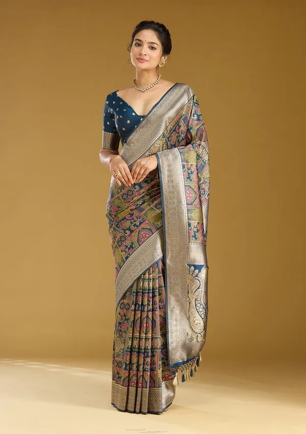 Peacock_Blue_Zariwork_Silver_Art_Silk_Silk_Saree