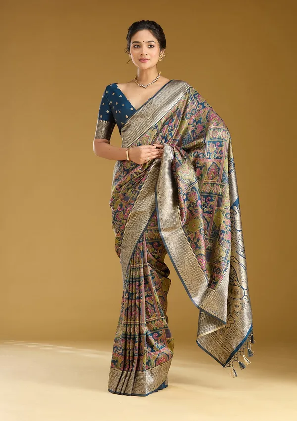 Peacock_Blue_Zariwork_Silver_Art_Silk_Silk_Saree