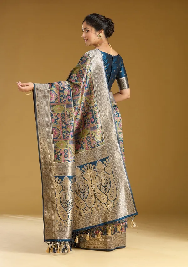 Peacock_Blue_Zariwork_Silver_Art_Silk_Silk_Saree