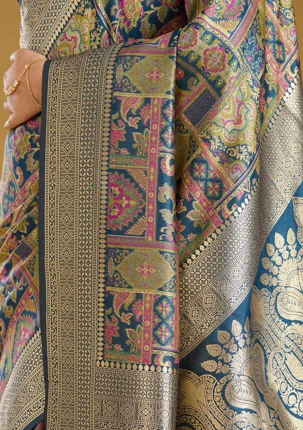 Peacock_Blue_Zariwork_Silver_Art_Silk_Silk_Saree