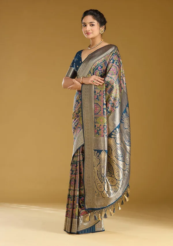 Peacock_Blue_Zariwork_Silver_Art_Silk_Silk_Saree