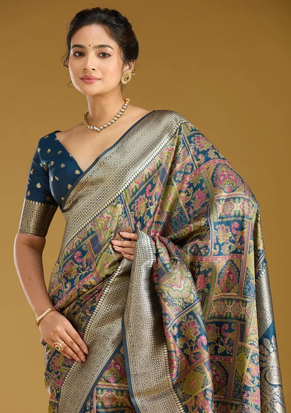Peacock_Blue_Zariwork_Silver_Art_Silk_Silk_Saree