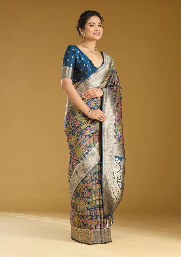Peacock_Blue_Zariwork_Silver_Art_Silk_Silk_Saree