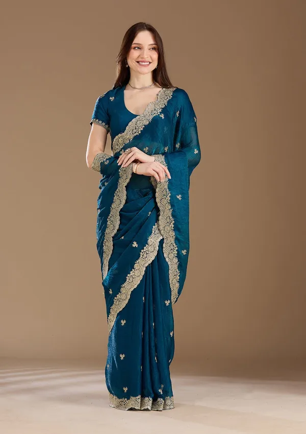 Peacock_Blue_Zariwork_Gold_Tissue_Saree