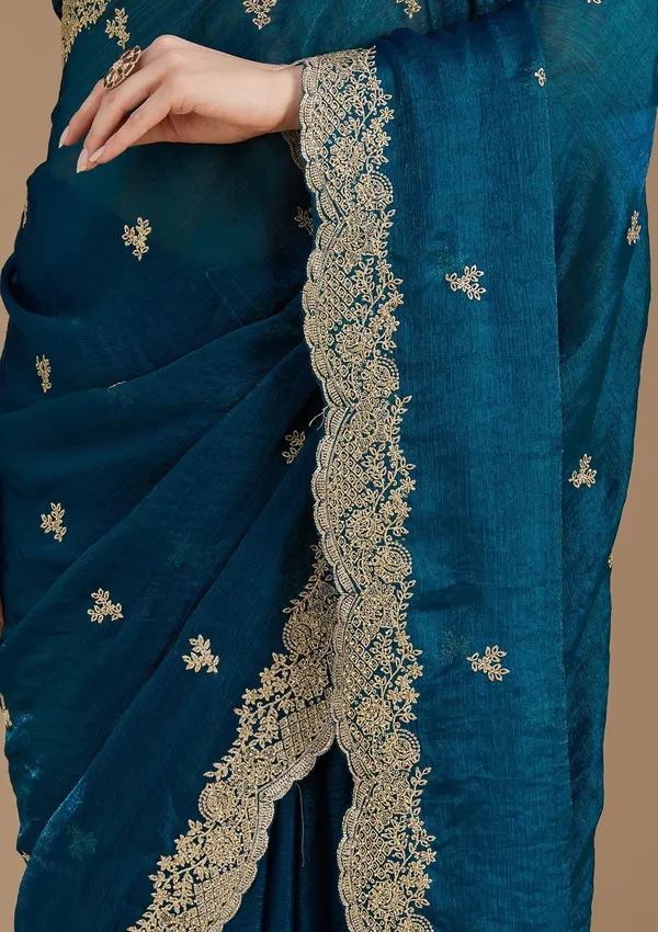 Peacock_Blue_Zariwork_Gold_Tissue_Saree