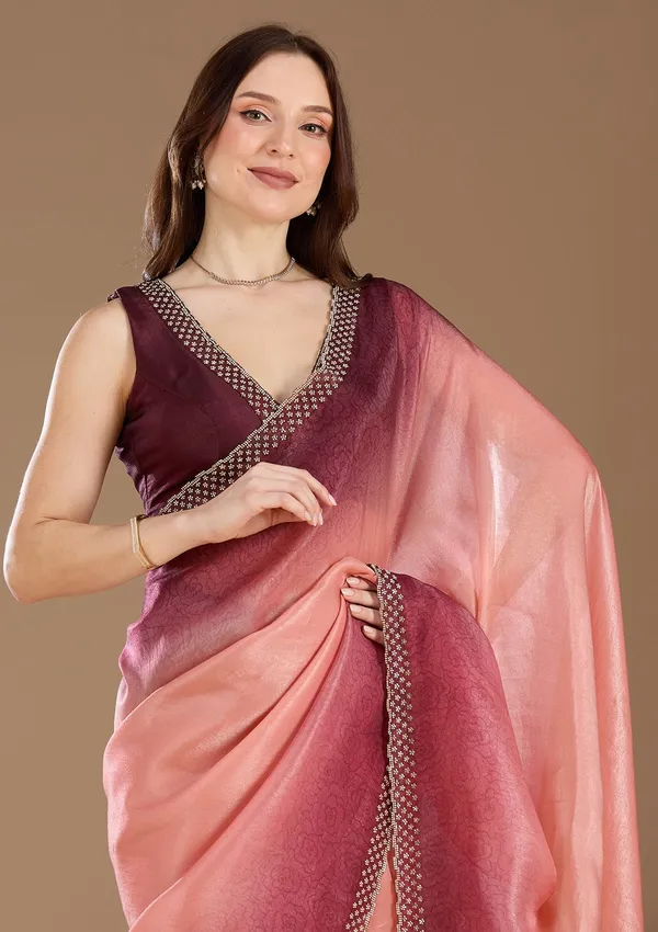 Peach_Stonework_Gold_Organza_Saree