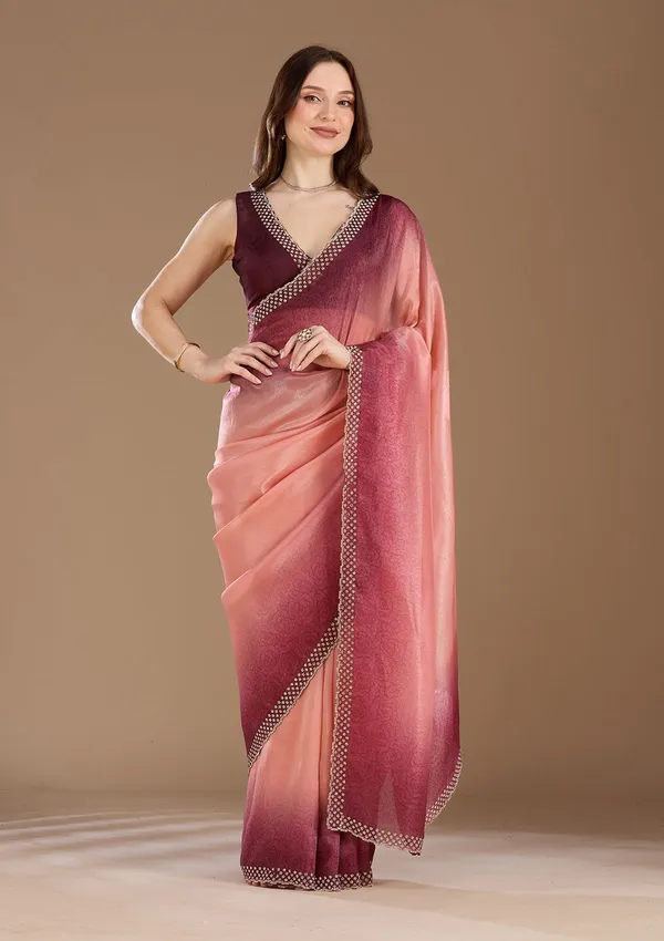 Peach_Stonework_Gold_Organza_Saree