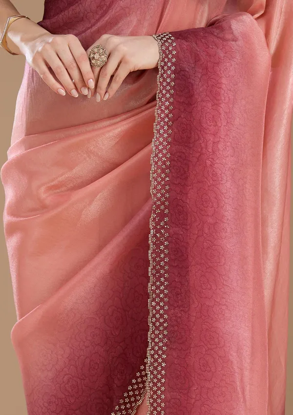 Peach_Stonework_Gold_Organza_Saree