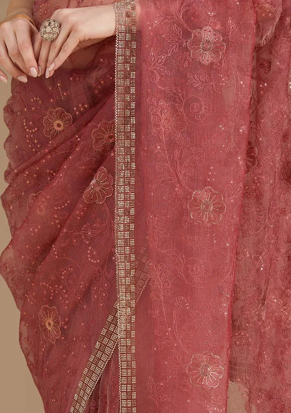 Rust_Threadwork_Tissue_Saree