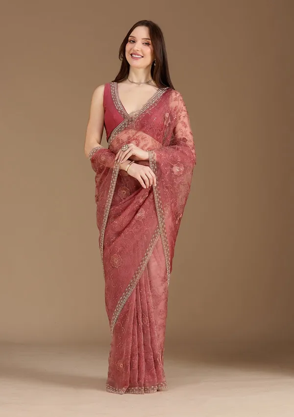 Rust_Threadwork_Tissue_Saree