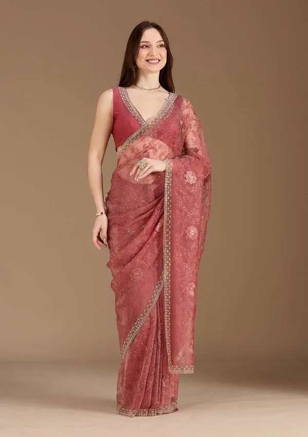 Rust_Threadwork_Tissue_Saree