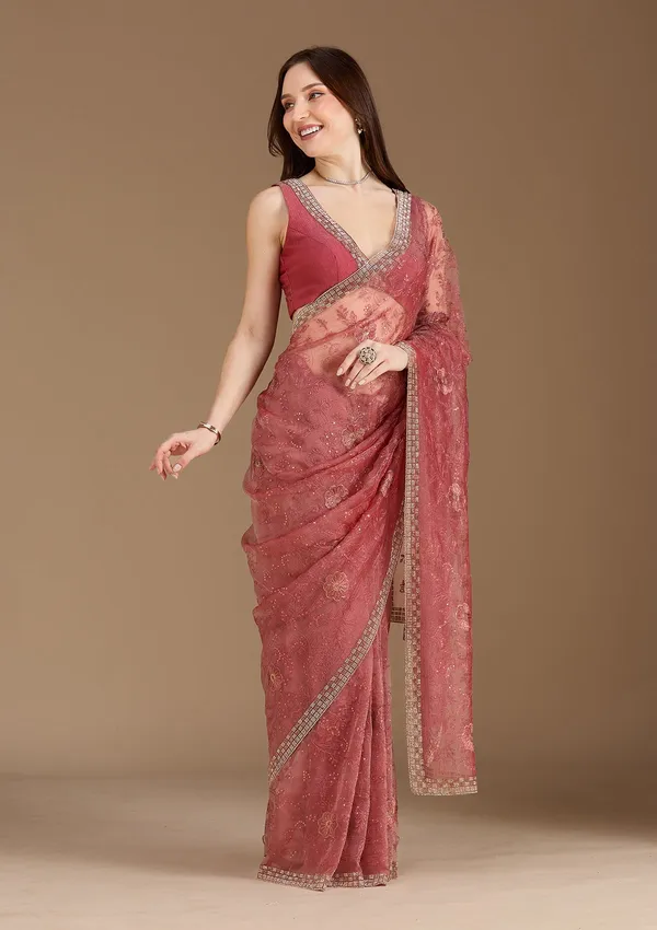 Rust_Threadwork_Tissue_Saree