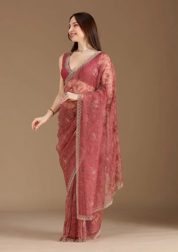 Rust_Threadwork_Tissue_Saree