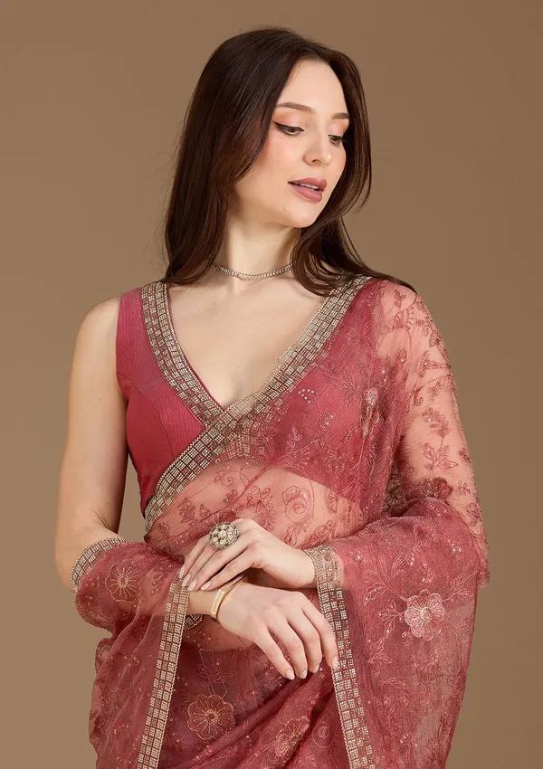 Rust_Threadwork_Tissue_Saree