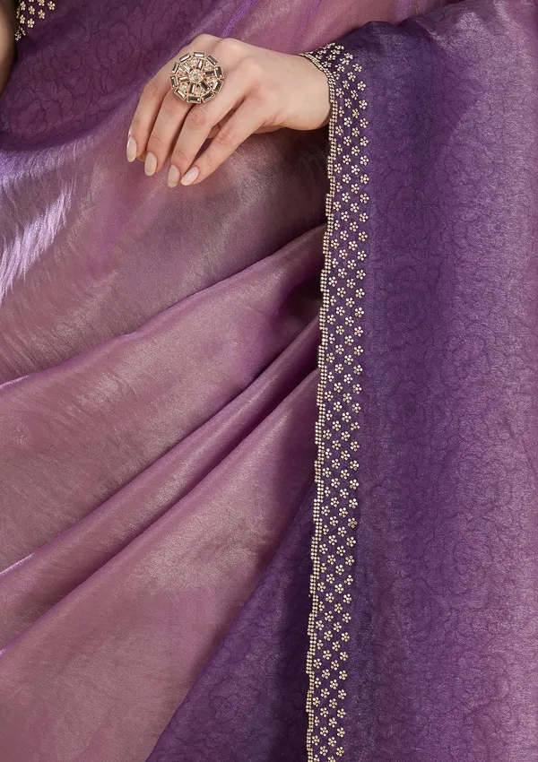 Lavender_Stonework_Gold_Organza_Saree