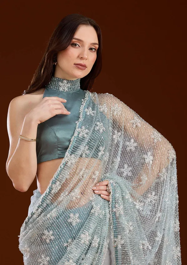 Sky_Blue_Sequins_Net_Saree